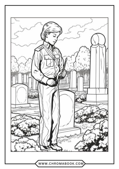 A Memorial Day-themed coloring page featuring stars, stripes, and patriotic motifs, perfect for a free printable activity.