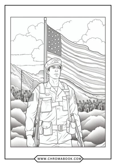A festive Memorial Day coloring page featuring stars, stripes, and patriotic symbols, perfect for a free printable activity.
