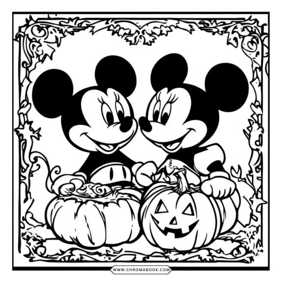 A fun Mickey and Minnie coloring page featuring playful poses and whimsical designs, perfect for kids. Free printable!