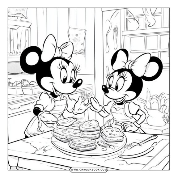 A fun coloring page featuring Mickey and Minnie in playful poses, perfect for kids. Download this free printable to enjoy creativity!