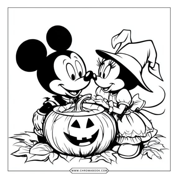 A whimsical Mickey and Minnie coloring page featuring playful poses and fun details, perfect for kids. Free printable!