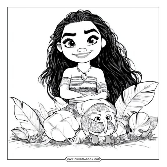 A vibrant Moana coloring page featuring intricate tropical patterns and ocean elements, perfect for creative fun. Free printable!