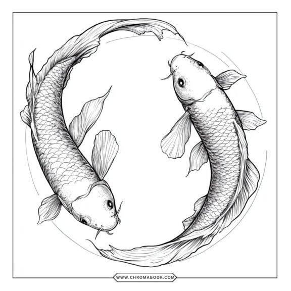 A beautifully intricate Pisces coloring page featuring two fish entwined in a flowing design. Free printable for creative fun!