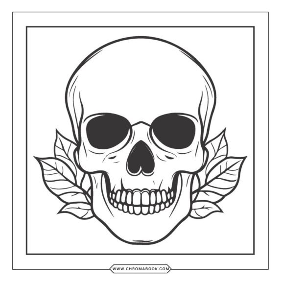 A whimsical skull adorned with floral patterns, perfect for creativity. Ideal for girls, this free printable coloring page invites vibrant colors!