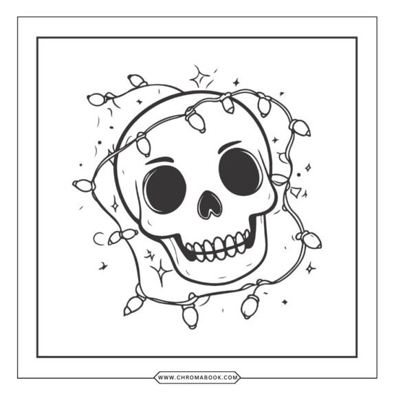 A whimsical skull design adorned with floral patterns and intricate details, perfect for a fun coloring page. Free printable!