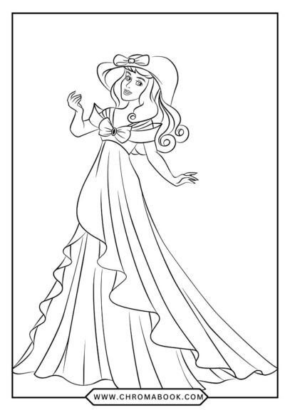A whimsical Sleeping Beauty coloring page featuring intricate floral patterns and elegant swirls. Free printable for creative fun!