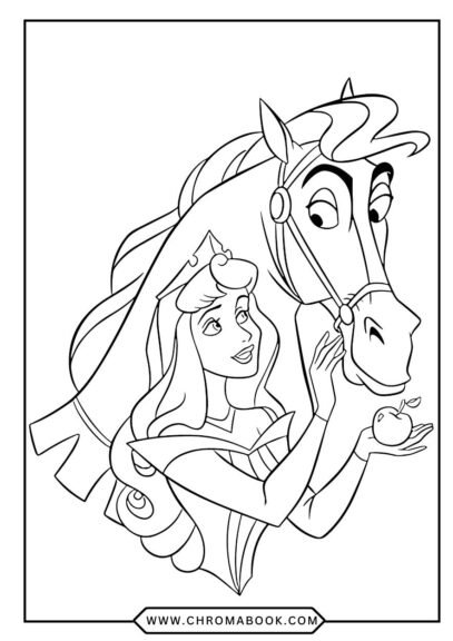 A whimsical Sleeping Beauty coloring page featuring intricate floral designs, perfect for creative expression. Free printable!