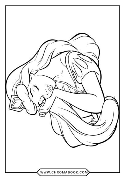 A whimsical Sleeping Beauty scene featuring a castle, enchanted forest, and fairy tale elements; perfect for a free printable coloring page.