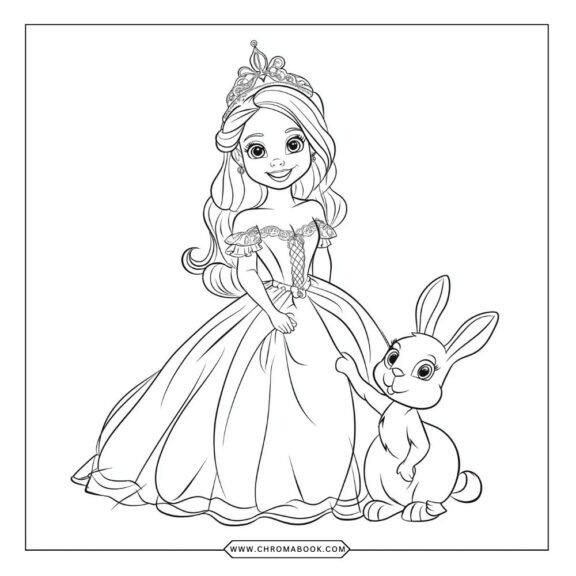 A whimsical Sofia the First coloring page featuring Sofia and her animal friends, perfect for creative fun. Free printable!