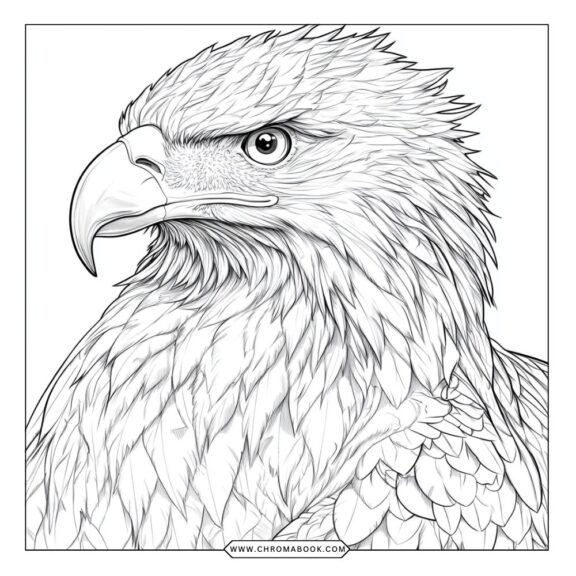 A majestic bald eagle spreads its wings in this intricate coloring page, featuring detailed patterns. Free printable for creativity!