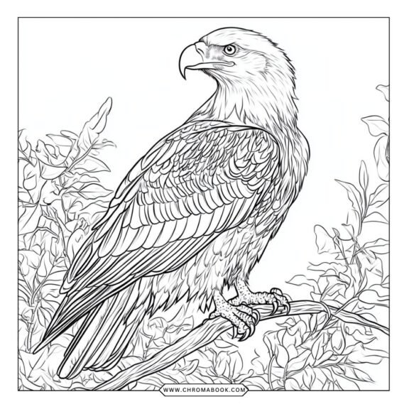 A majestic bald eagle soaring with outstretched wings, surrounded by intricate patterns. Perfect for a coloring page, free printable!