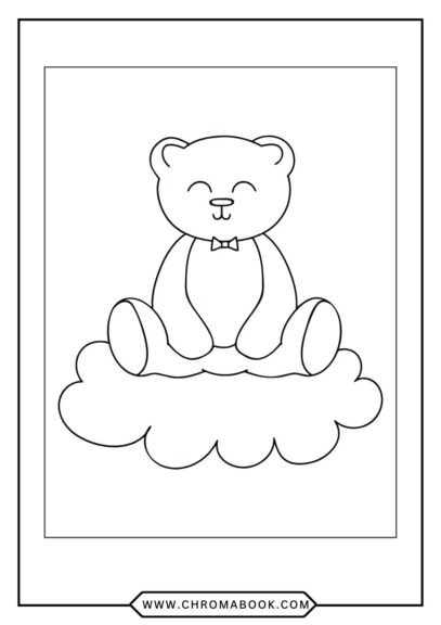 A fun bear coloring page featuring a cute bear surrounded by nature elements, perfect for kids. Free printable!