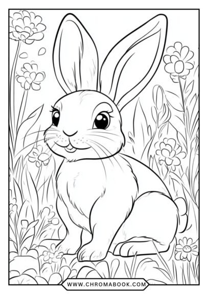 A delightful bunny coloring page featuring intricate floral patterns, perfect for creative fun. Download this free printable!