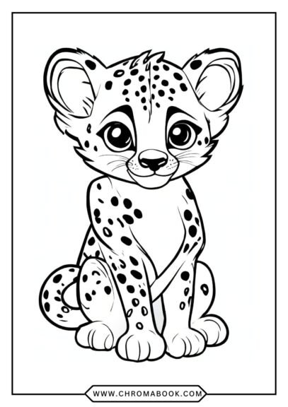 A detailed cheetah illustration with intricate patterns, perfect for a coloring page. Enjoy this free printable design for creative fun!