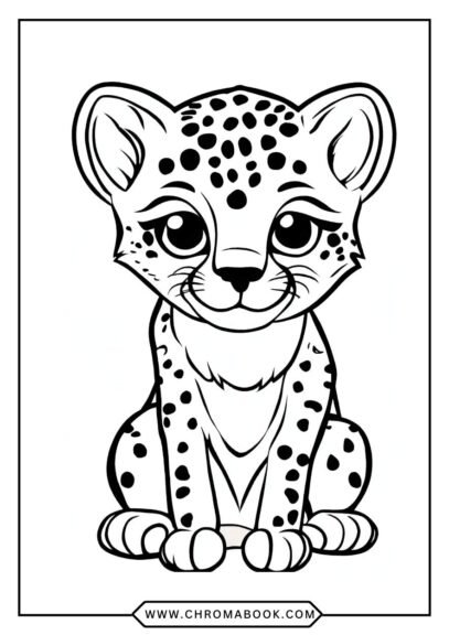 A detailed cheetah illustration featuring intricate patterns, perfect for a coloring page. Download this free printable for creative fun!