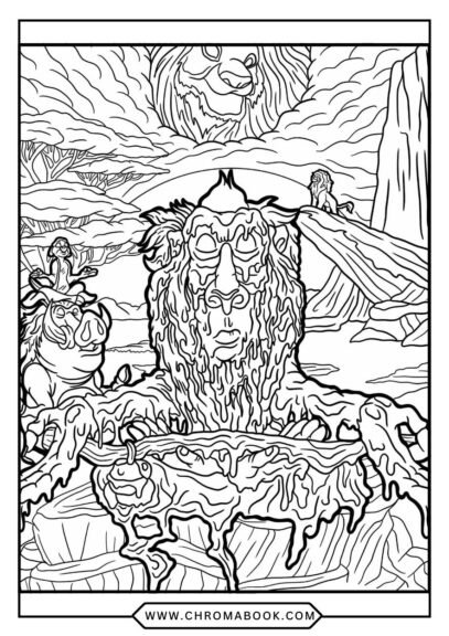 A mesmerizing creepy trippy coloring page featuring intricate spirals and surreal shapes, perfect for a free printable art session.