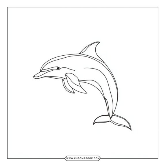 A whimsical dolphin swimming among intricate waves and sea motifs, perfect for a fun coloring page. Free printable for all ages!