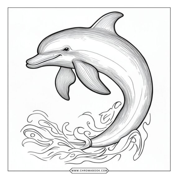 A whimsical dolphin swimming amidst swirls and waves, perfect for creativity. Enjoy this free printable coloring page!