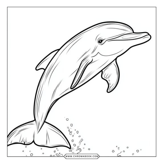 A whimsical dolphin swimming through waves, surrounded by intricate patterns and bubbles. Perfect for a coloring page, free printable!