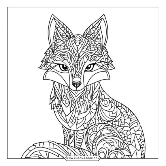 A whimsical fox surrounded by intricate floral patterns, perfect for a fun coloring page. Download this free printable now!