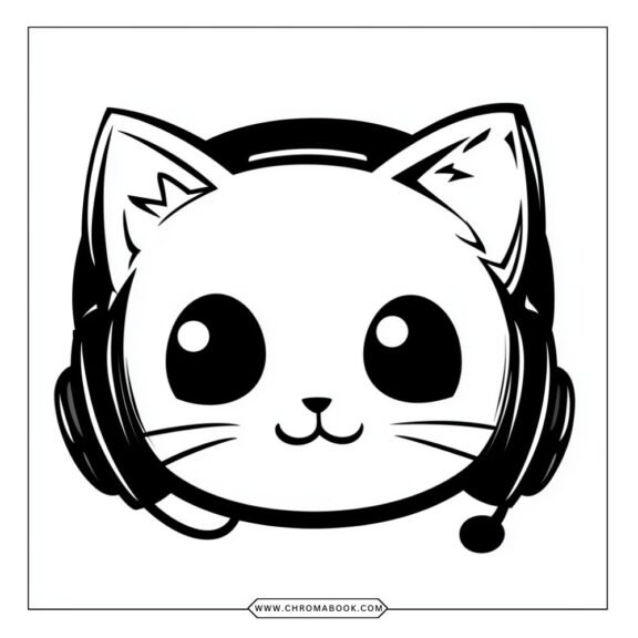 Cute kawaii animals wearing headphones, ready to be colored. Fun and whimsical design for a delightful coloring page. Free printable!