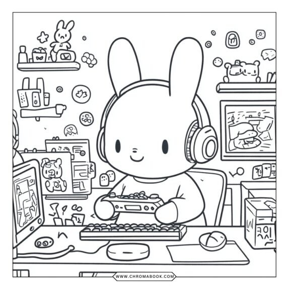 Kawaii animals wearing headphones in a playful design, perfect for a fun coloring page. Enjoy this free printable for creative fun!