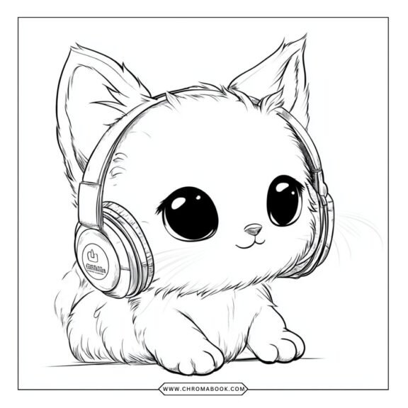 Adorable kawaii animals wearing headphones, perfect for a fun coloring page. Enjoy this free printable art activity for all ages!