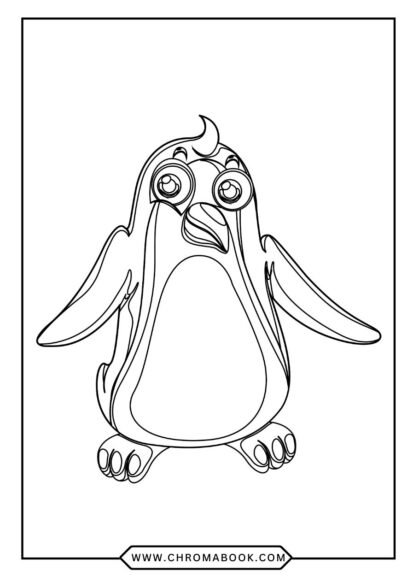 A whimsical penguin coloring page featuring playful penguins amidst icebergs, perfect for a fun, free printable activity.