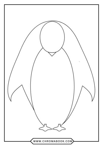 A whimsical penguin surrounded by playful icebergs and snowflakes, perfect for creativity. Free printable coloring page!