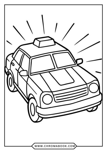 A detailed police car coloring page featuring a classic patrol vehicle, perfect for kids. Enjoy this free printable design!