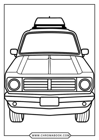 A detailed police car coloring page featuring a vintage cruiser, ready for kids to color. Perfect for a free printable activity!