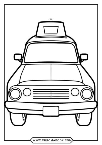 A detailed police car coloring page featuring a classic cruiser design, perfect for kids. Enjoy this free printable activity!