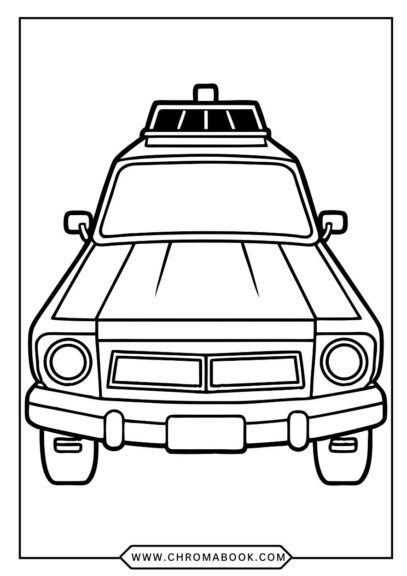 A detailed police car coloring page featuring various designs and patterns, perfect for creative kids. Free printable for fun!