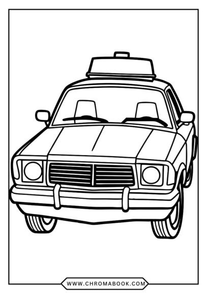 A dynamic police car coloring page featuring bold outlines and intricate designs, perfect for creative fun. Free printable!