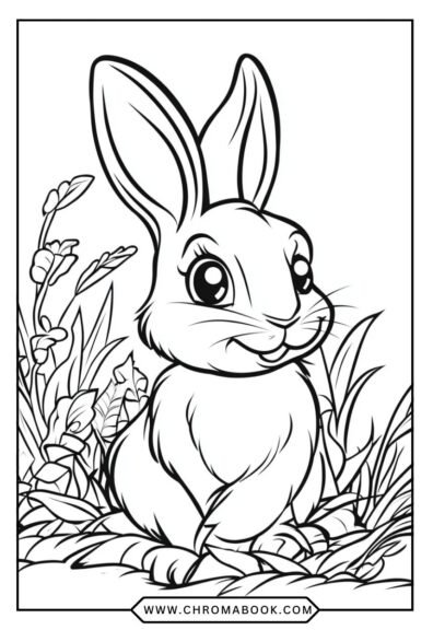 A delightful rabbit surrounded by floral patterns in a whimsical style, perfect for a creative escape. Free printable coloring page!