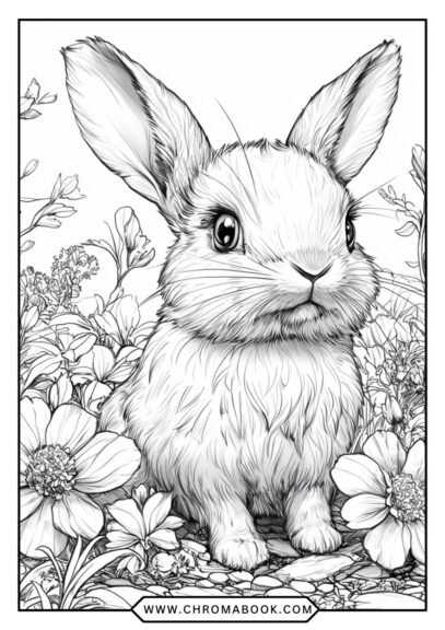 A whimsical rabbit surrounded by floral patterns and intricate designs, perfect for relaxation. Free printable coloring page.