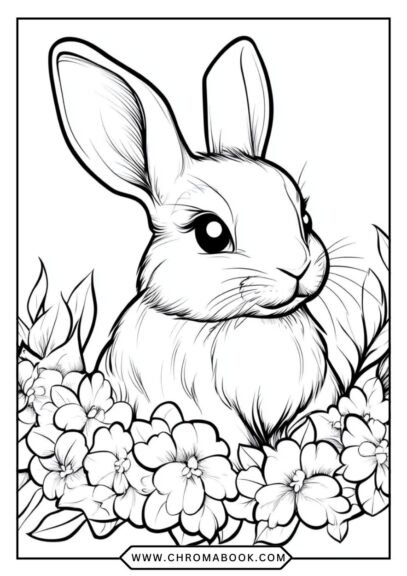 A whimsical rabbit coloring page featuring intricate floral patterns, perfect for creativity. Free printable for endless fun!