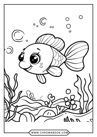 A detailed sea life coloring page featuring intricate fish, coral, and waves, perfect for creative fun. Free printable!