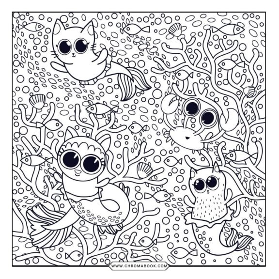 A vibrant summer-themed coloring page featuring playful animals and floral patterns, perfect for a free printable activity.
