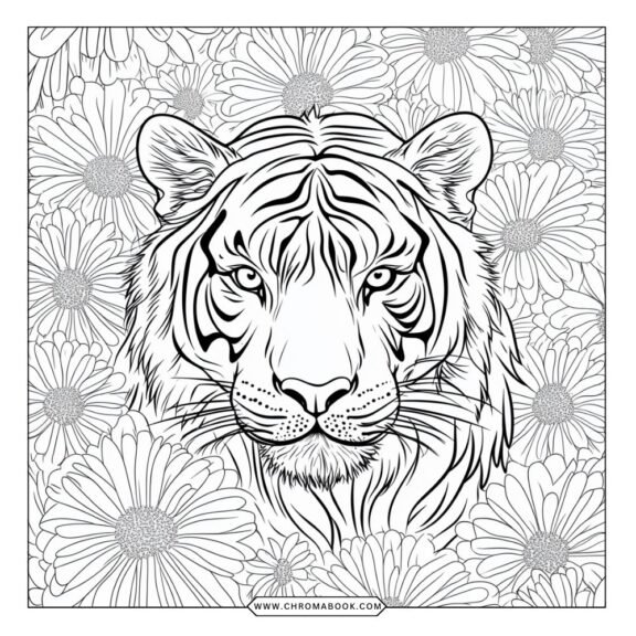 A detailed tiger coloring page featuring intricate patterns and bold lines, perfect for creative fun. Free printable!