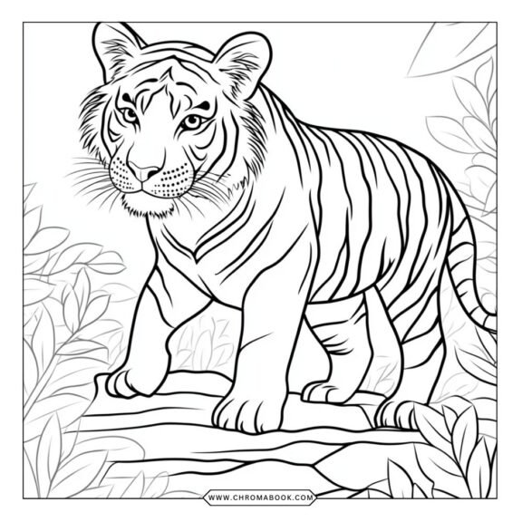 A detailed tiger illustration surrounded by intricate floral patterns, perfect for a fun and creative coloring page. Free printable!