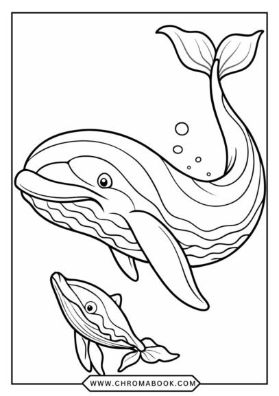 A whimsical whale swimming among swirling waves and marine life, perfect for creativity. Free printable coloring page for all ages!