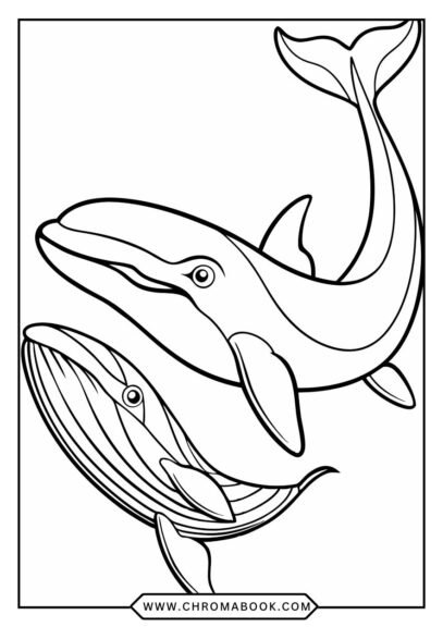 A whimsical whale swimming amidst intricate waves and seashells, perfect for a relaxing coloring page. Free printable for creativity!