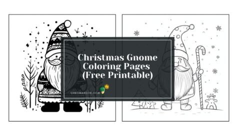 A whimsical Christmas gnome surrounded by festive elements, perfect for creating your own holiday magic in this coloring page, free printable.