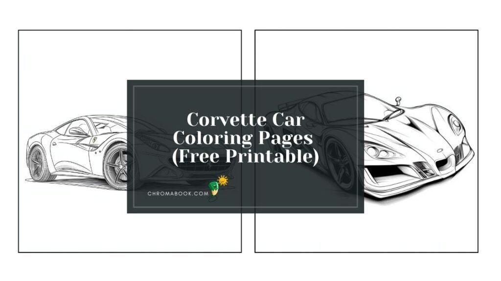 A dynamic Corvette sports car illustration on a coloring page, perfect for car enthusiasts. Enjoy this free printable!
