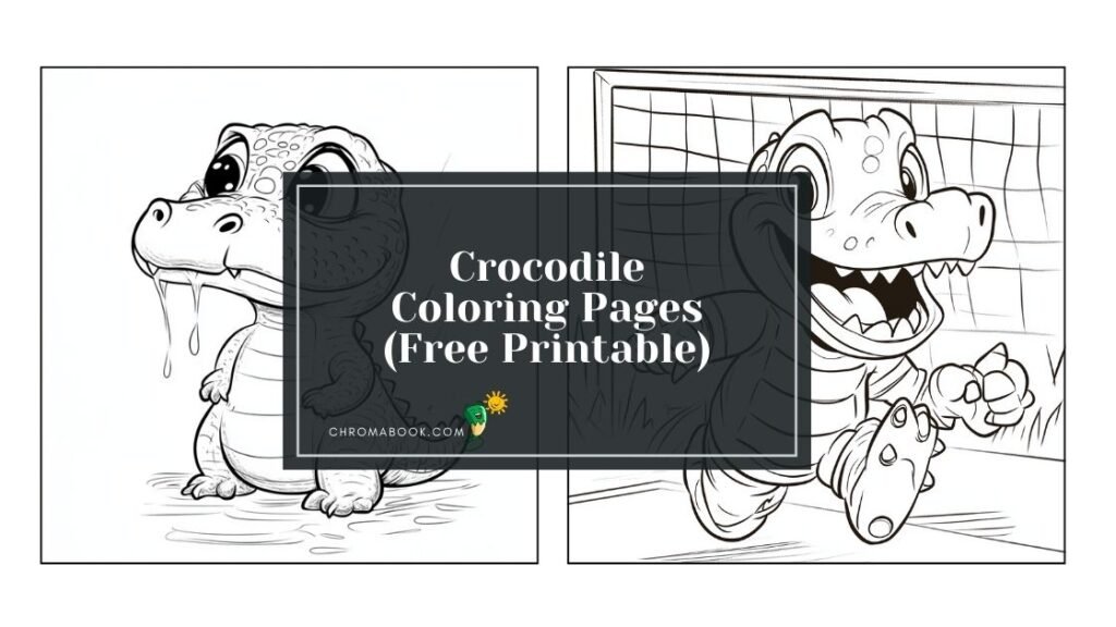 A playful crocodile illustration surrounded by tropical leaves, perfect for creativity. Free printable coloring page for all ages!