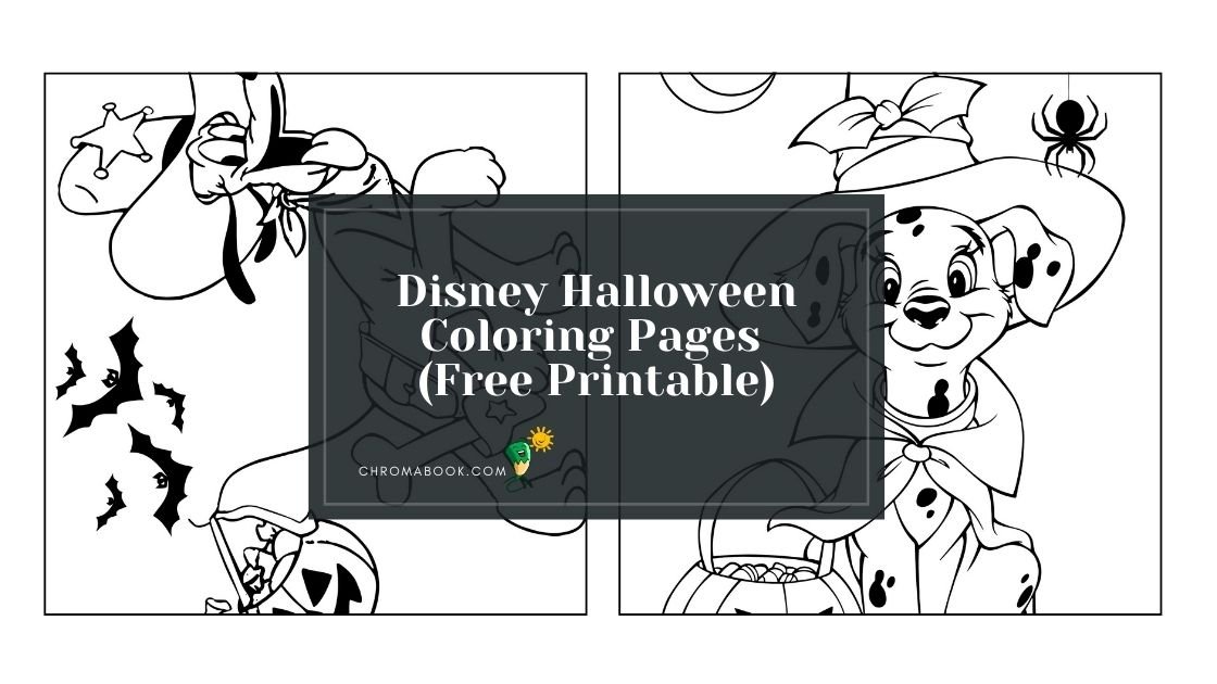 A whimsical Disney Halloween coloring page featuring iconic characters in spooky costumes, perfect for a free printable fun activity.