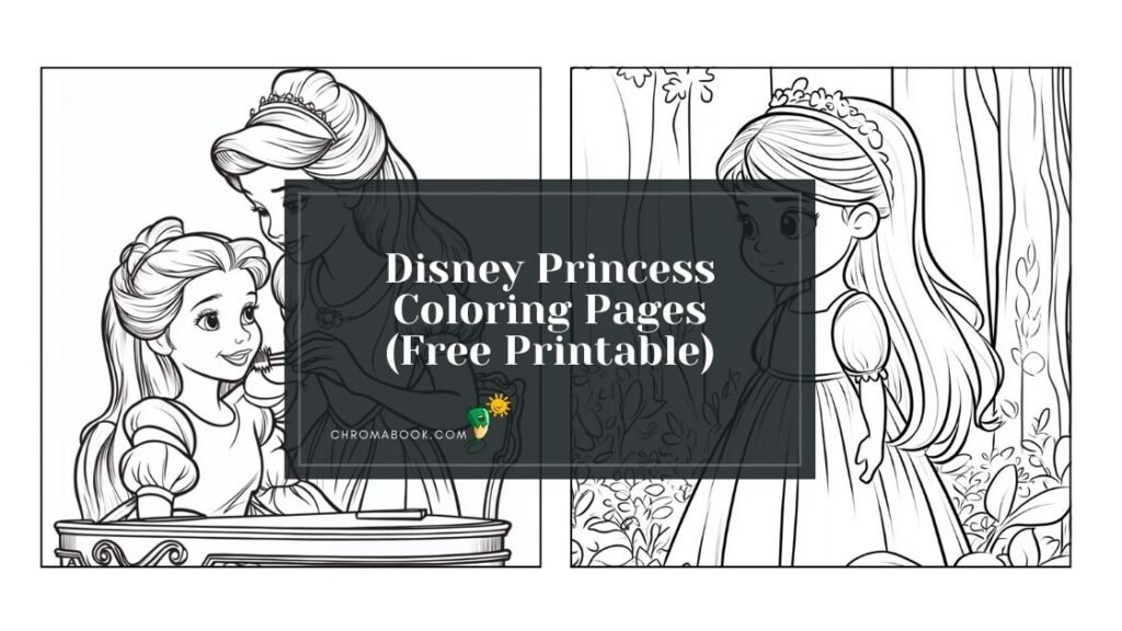 A whimsical Disney Princess coloring page featuring beloved characters in enchanting poses, perfect for kids. Free printable!