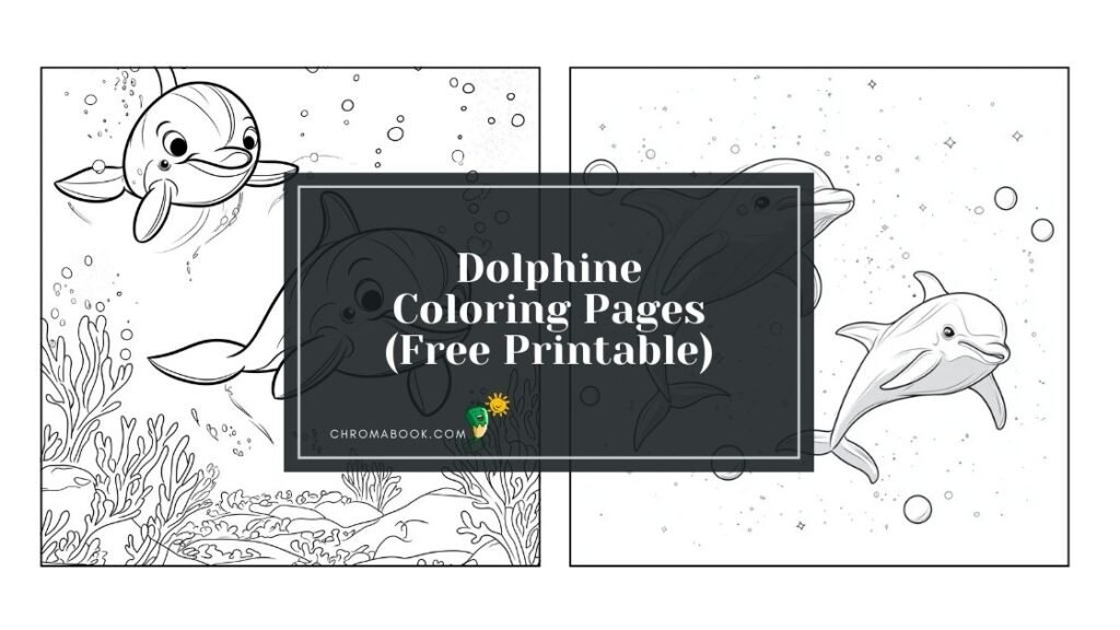 A playful dolphin surrounded by waves and bubbles, designed as a fun coloring page. Perfect for kids! Free printable!
