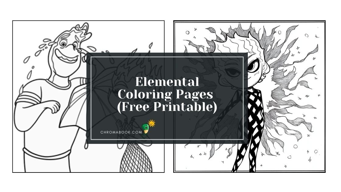 A detailed elemental coloring page featuring intricate patterns of fire, water, earth, and air; perfect for a free printable activity.